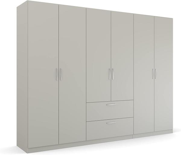 Rauch Möbel Pure by Quadra Spin Schrank Drehtürenschrank, Grau, 6-trg, inkl. 3 Kleiderstangen, 3 Einlegeböden, 2 Schubkästen, BxHxT 271 x 210 x 54 cm