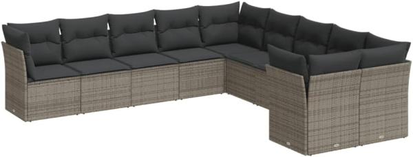 vidaXL 10-tlg. Garten-Sofagarnitur mit Kissen Grau Poly Rattan 3218240