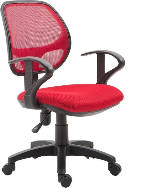 IDIMEX Kinderdrehstuhl Schreibtischstuhl Drehstuhl Bürodrehstuhl COOL, 5 Doppelrollen, Sitzpolsterung, Armlehnen, in rot