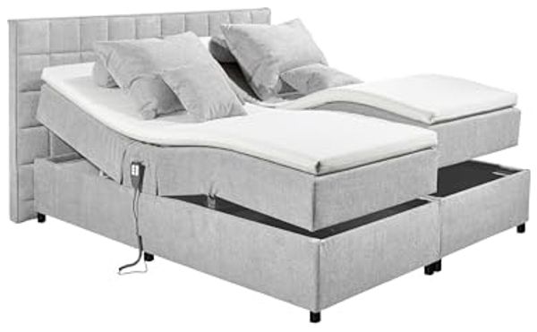 Boxbett >Mariborsko< Liegefläche 160x200cm, Motor, Bezug silver - 182x112x210cm (BxHxT)