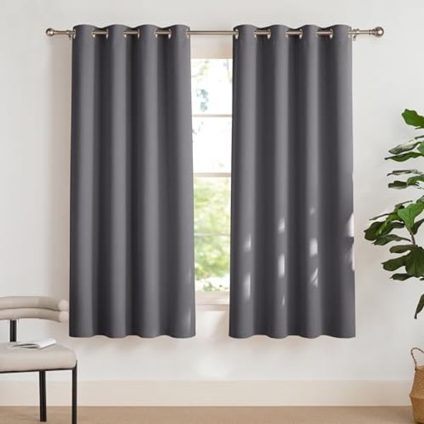 PONY DANCE Verdunklungsvorhänge mit Ösen für Schlafzimmer 2er Set H 175 x B 140 cm Grau, Wohnzimmer Vorhänge Fenster Kurz Blickdicht Thermo Gardinen Hitzeschutz