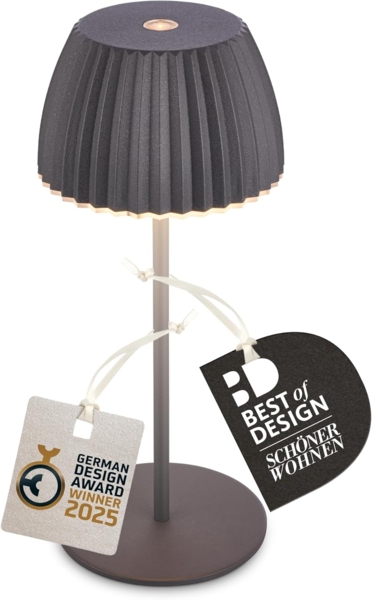 BRILONER - Riffle Mini LED Tischlampe kabellos IP44 mit Lichtkante, 8,5x20 cm, Touchdimmer, Akku tauschbar, Nachttischlampe, LED Lampe, Akku Lampe, German Design Award Winner 2025, Anthrazit