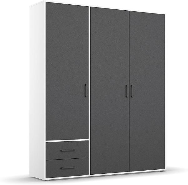 Rauch Möbel Voyager Schrank Kleiderschrank Drehtürenschrank, Graumetallic/Alpinweiß, 3-türig mit 2 Schubladen, inklusive 1 Kleiderstange, 3 Einlegeböden BxHxT 140x194x53 cm