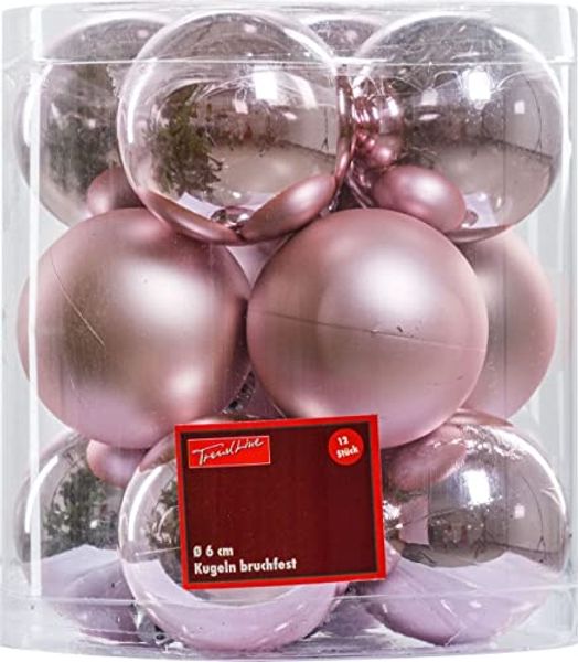 TrendLine Christbaumkugeln 12 Kugeln Ø 6 cm Rosa Weihnachtskugeln Weihnachtsbaum