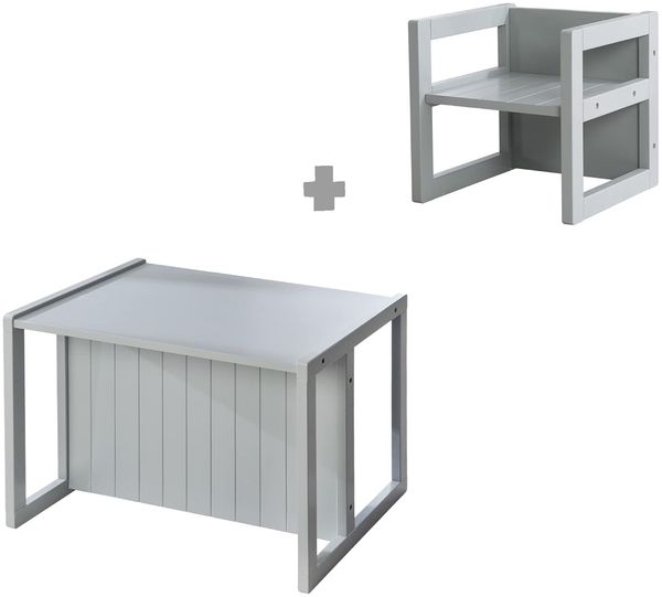 roba Sitzgruppe für Kinder - 1 Hocker & eine zum Tisch umwandelbarer Kinderbank - Grau Bild 5