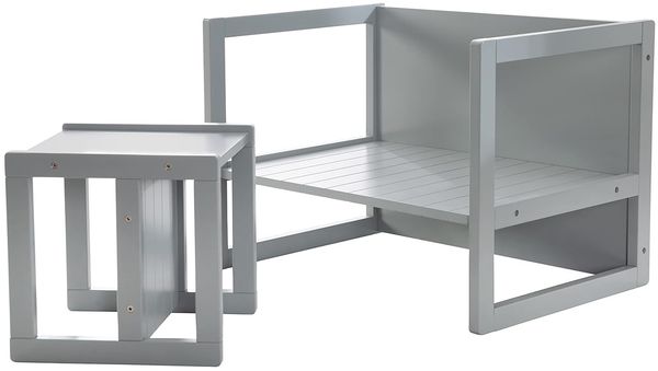 roba Sitzgruppe für Kinder - 1 Hocker & eine zum Tisch umwandelbarer Kinderbank - Grau Bild 6
