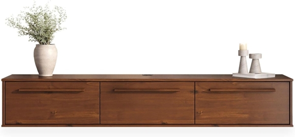 IDIMEX Lowboard TECCA, Hängekonsole mit 3 Klappen Massivholz Mid Century Stil Kastanie farben