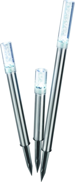 Solar LED Leuchtstäbe Trio Sticks, 3er Set, Luftblasen, Akku, Gartenstecker, Außenleuchte, Wegeleuchte, Gartenleuchte, Pfostenleuchte, kaltweiß, Edelstahl, Metall, IP44, outdoor, außen, 102600