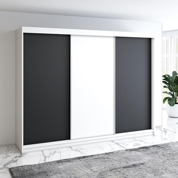 Schwebetürenschrank MERO 3-türig Schrank 200 cm Farbe: Weiß , schwarz