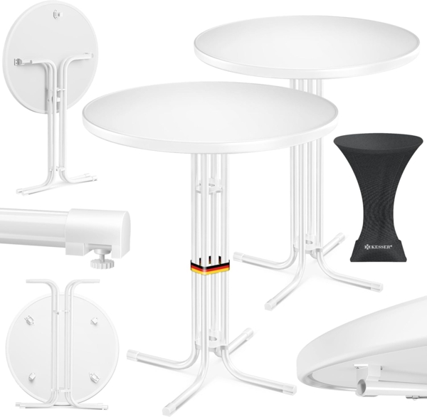 KESSER® Gastro Stehtisch klappbar - Gastronomie Bistrotisch rund - Wetterbeständiger Klapptisch Gartentisch - Runder Partytisch - Hitzebeständig - Stabil und sicher Weiß, Ø 70 cm, 2er Set
