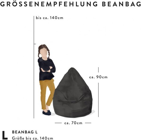 MAGMA Sitting Point only by BeanBag Brava L Sitzsack, ca. 70x90cm, großer Sitzsessel, Lounge-Sessel, Hülle bei 30°C waschbar, Made in Germany, anthrazit Bild 5