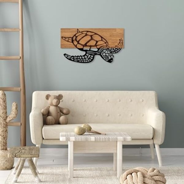 dekoratives Wandaccessoire aus Holz, 'Caretta Caretta', 32 x 3 x 58, Schwarz, Nussbaum