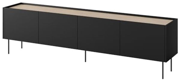 Lomadox Lowboard DELFT-141, in schwarz und Eiche, 220 cm breit, grifflos