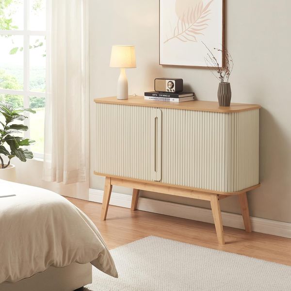 Kommode Tysvær 110x40x80 cm Bambus/Cremeweiß [en. casa]