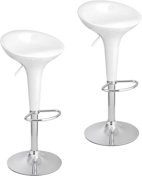 Baroni Home 2 Drehbarer Barhocker mit Verstellbarer Höhe, Sitz aus verchromtem Kunststoff, mit Fußstütze und kratzfestem Boden, Hocker, Küche, Restaurant, Halbinsel, 40 x 4 x 59-79 cm, Weiß 2 Stück