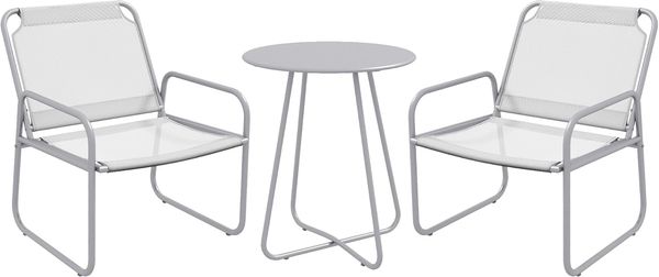 Outsunny 3tlg. Bistro-Set, Balkonmöbel-Set inkl. 1 Tisch, 2 Stühlen, Gartenmöbel-Set, Gartensitzgruppe für Garten, Terrasse, Mesh, Hellgrau