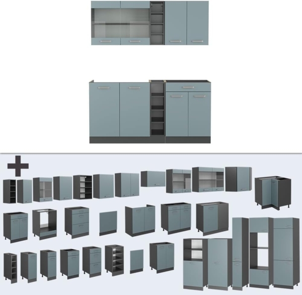 Singleküche R-Line Blau-Grau/Anthrazit 160 cm ohne Arbeitsplatte Vicco Bild 7
