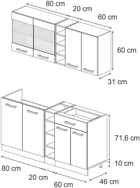 Singleküche R-Line Blau-Grau/Anthrazit 160 cm ohne Arbeitsplatte Vicco Bild 3