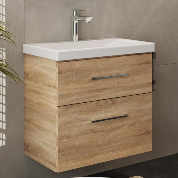 Planetmöbel Waschtischunterschrank 64cm Badmöbel Set für Badezimmer Gäste WC Sonoma Eiche