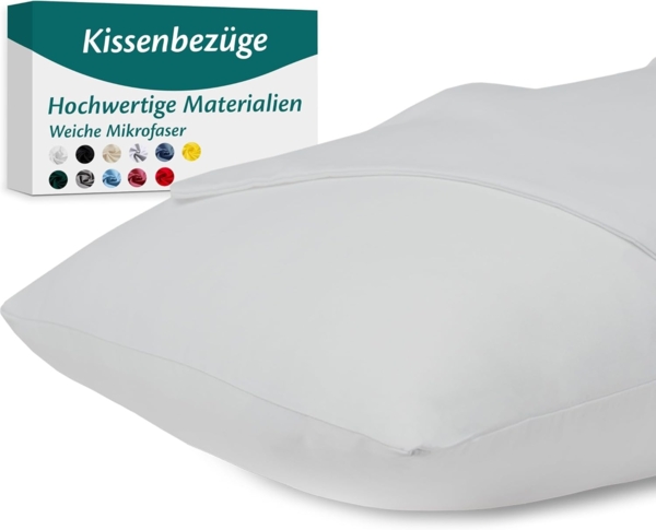 Kissenbezug 50x80 Mikrofaser Premium 2er Set Kissenhülle Deko für Kissen Bett/Sofa Stoff Superweicher Resistent Hypoallergen Anti-Milben Atmungsaktiv Kopfkissenbezug mit Verdecktem Zip Voll Waschbar Bild 1