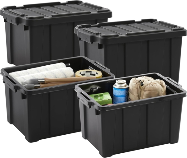 Iris Ohyama Heavy Duty Organisation Boxes, 21L, 4er-Set, Rot, Kompakt, Robust, Stapelbar, Aufbewahrungsbox, Für Garage, Regale, Umzug, Plastik, Utility, Werkzeugkiste, DDSKT-210