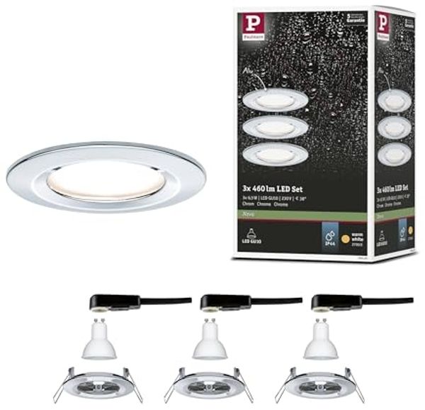 Paulmann No. 93445 LED Einbauleuchte Nova rund 6,5W GU10 Chrom 3er-Set starr IP44