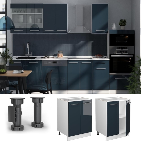 Küchenunterschrank Fame-Line Dunkelblau Hochglanz 60 cm ohne Arbeitsplatte Vicco Bild 4