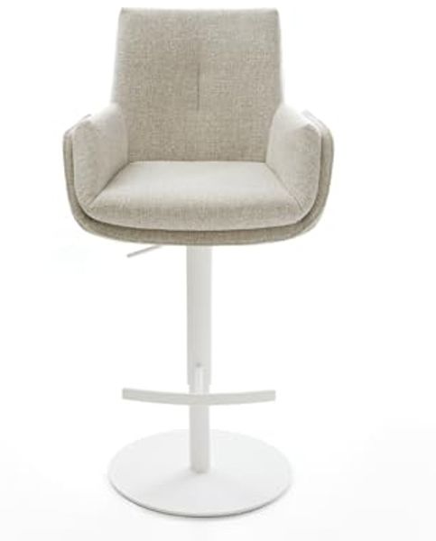 Barstuhl Clea-Flex Webstoff Soft Beige Drehfuß höhenverstellbar Metall Weiß Bild 3