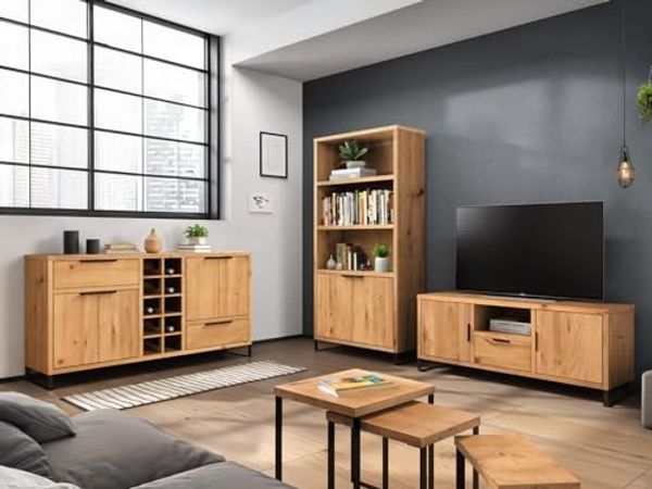 Wohnwand Wildeiche massiv 3tlg 160x84x41 cm massivum Sydney braun Holz Wohnzimmermöbel modern Schrankwand Bücherregal TV-Board