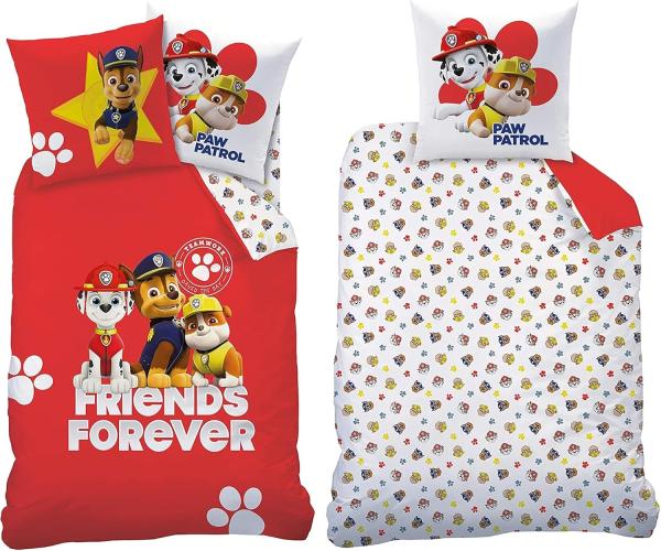 BERONAGE Kinderbettwäsche Paw Patrol Bettwäsche Trio Linon / Renforcé, 100% Baumwolle, 2 teilig, 135x200 + 80x80 cm