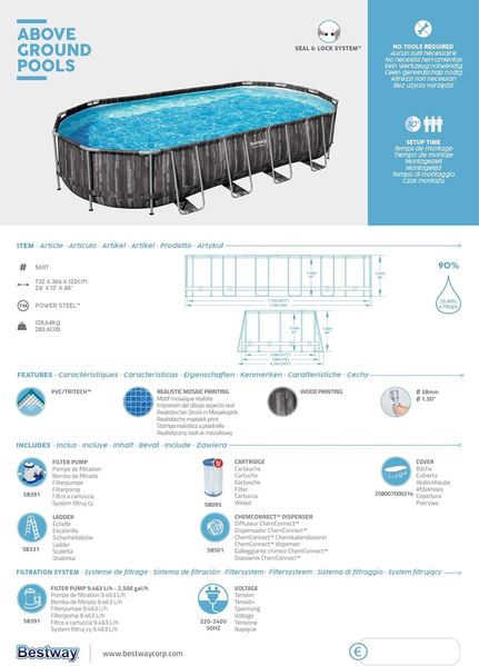 Bestway Swimmingpool-Set Oval 7,32x3,66x1,22 m 93347 Bild 16