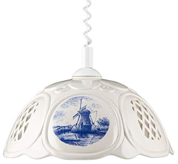 Helios Leuchten Pendelleuchte Küchenlampe Keramik weiß blau, Keramiklampe, Deckenlampe, Hängelampe, für Küche Esszimmer Esstisch, Deckenleuchte hängend höhenverstellbar