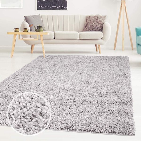 ayshaggy Shaggy Teppich Hochflor Langflor Einfarbig Uni Grau Weich Flauschig Wohnzimmer, Größe: 200x200 cm Quadratisch