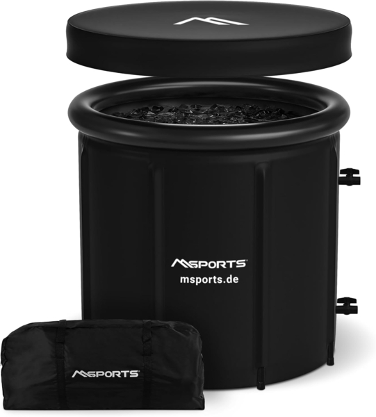 MSports® Eiseimer Eisbad Premium 80 cm inkl. Tasche, Thermodeckel, Luftpumpe, Kopfkissen