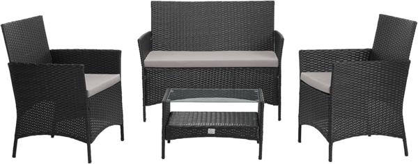 SVITA BROOKLYN Polyrattan Sitzgruppe Lounge Gartenmöbel Set schwarz