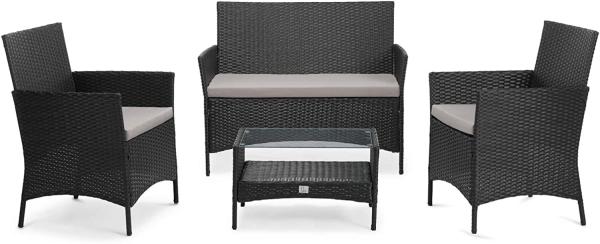 SVITA BROOKLYN Polyrattan Sitzgruppe Lounge Gartenmöbel Set schwarz