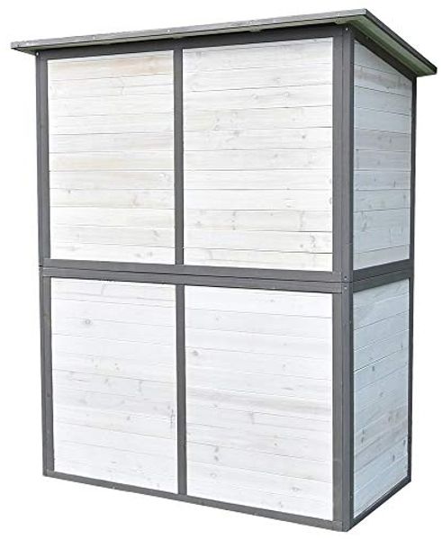 XXL Geräteschuppen Weiß/Grau Gerätehaus Holz Geräteschrank Gartenschrank Bild 3