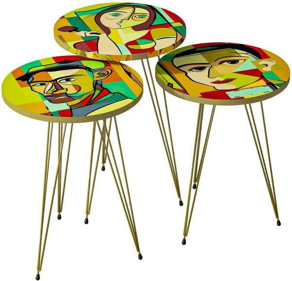 Beistelltisch 3er set Gold Metallfüße Kubism Rund 10838416