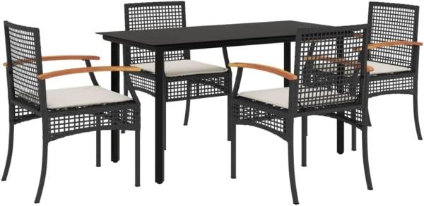 vidaXL 5-tlg. Garten-Essgruppe mit Kissen Schwarz Poly Rattan 3213605