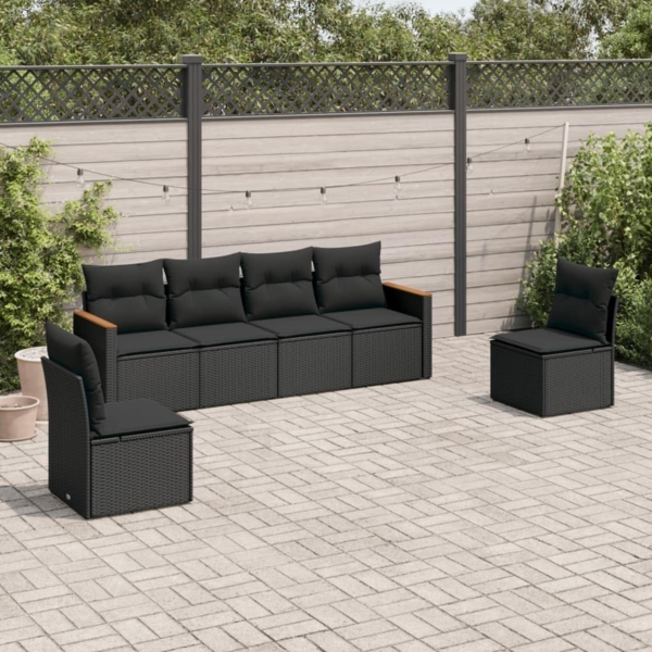 vidaXL 6-tlg. Garten-Sofagarnitur mit Kissen Schwarz Poly Rattan 3258261 Bild 2