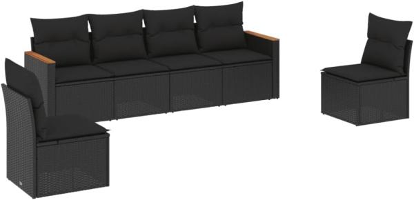 vidaXL 6-tlg. Garten-Sofagarnitur mit Kissen Schwarz Poly Rattan 3258261 Bild 1