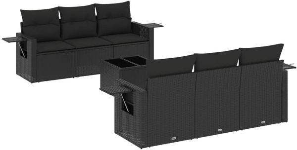 vidaXL 7-tlg. Garten-Sofagarnitur mit Kissen Schwarz Poly Rattan 3252242