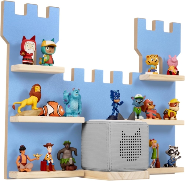 tectake® Holz Regal mit Magnetstreifen für Wand Montage, Tonieregal, Wandregal für's Kinderzimmer, Aufbewahrung Musikbox, für Tonies Tonie Hörfiguren und Toniebox - blau