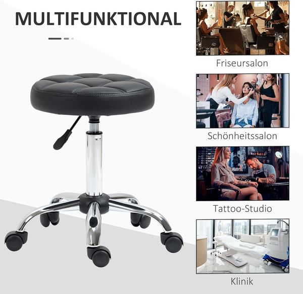 HOMCOM Rollsitz Rollhocker, höhenverstellbar, Kunstleder (Arbeitshocker, 1 St, Salonhocker), für Wohnzimmer, Büro, Schwarz Bild 6