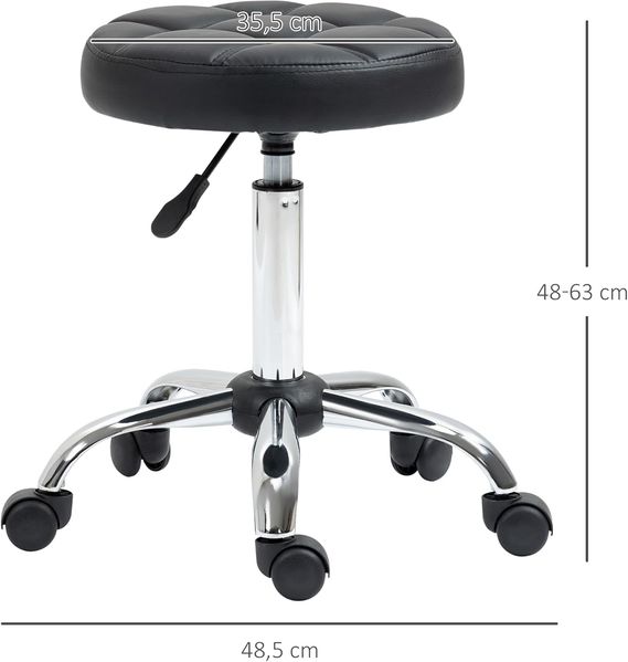 HOMCOM Rollsitz Rollhocker, höhenverstellbar, Kunstleder (Arbeitshocker, 1 St, Salonhocker), für Wohnzimmer, Büro, Schwarz Bild 7