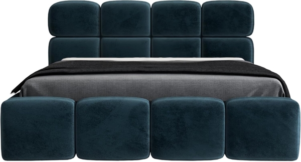 Polsterbett MONAKO 140x200 mit Matratze, Bettkasten und Lattenrost. Farbe: Azur 12