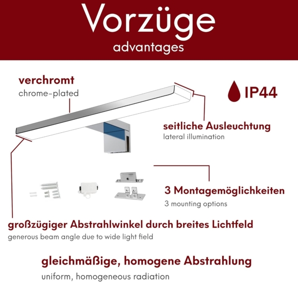 kalb LED Spiegelleuchte Aurinko LED Badleuchte Badlampe Spiegellampe, chrom 230V, 800mm warmweiß, warmweiß Bild 4
