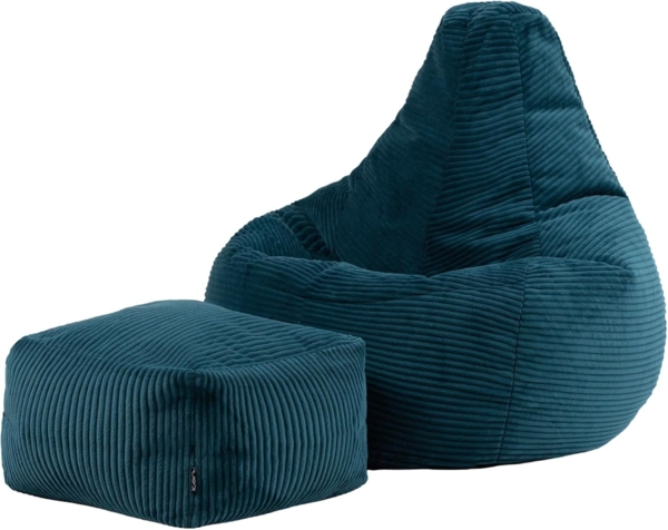 icon 'Dalton' Sitzsack mit Hocker, Cord Blaugrün, 90 x 84 x 73 cm