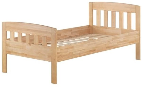 Hohes Einzelbett Massivholzbett Echtholzbett 90x200 Buche Natur mit Zubehör V-60.76-09Federleisten