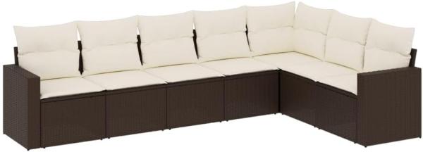 vidaXL 7-tlg. Garten-Sofagarnitur mit Kissen Braun Poly Rattan 3219043